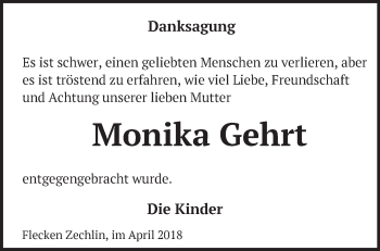 Traueranzeige von Monika Gehrt von Märkische Oderzeitung