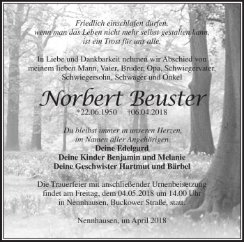 Traueranzeige von Norbert Beuster von Märkische Oderzeitung