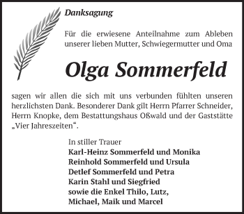 Traueranzeige von Olga Sommerfeld von Märkische Oderzeitung