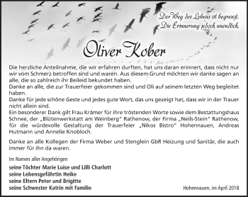 Traueranzeige von Oliver Kober von Märkische Oderzeitung