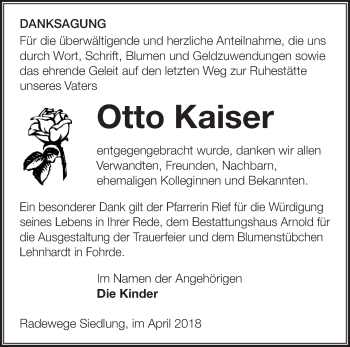 Traueranzeige von Otto Kaiser von Märkische Oderzeitung