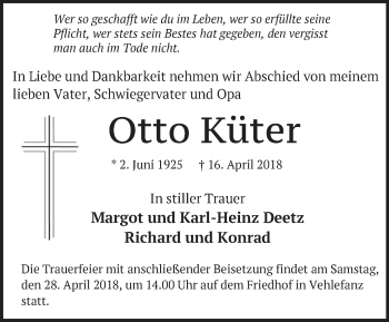 Traueranzeige von Otto Küter von Märkische Oderzeitung