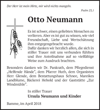 Traueranzeige von Otto Neumann von Märkische Oderzeitung