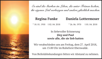 Traueranzeige von Regina Funke und Daniela Lottermoser  von Märkische Oderzeitung