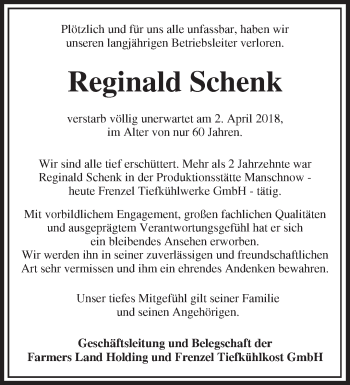 Traueranzeige von Reginald Schenk von Märkische Oderzeitung