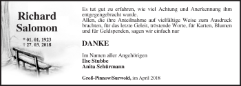 Traueranzeige von Richard Salomon von Märkische Oderzeitung