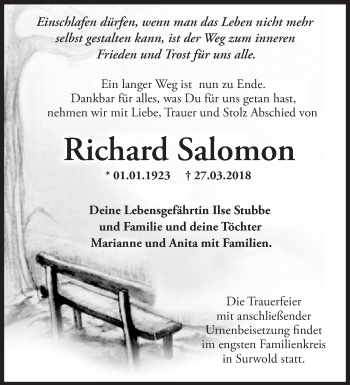 Traueranzeige von Richard Salomon von Märkische Oderzeitung