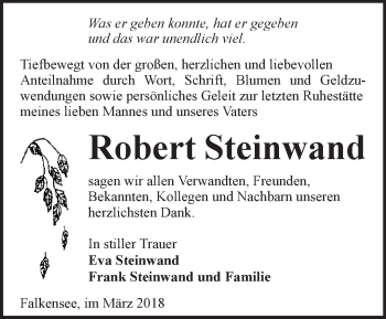 Traueranzeige von Robert Steinwand von Märkische Oderzeitung