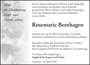 Traueranzeige von Rosemarie Bernhagen von Märkische Oderzeitung