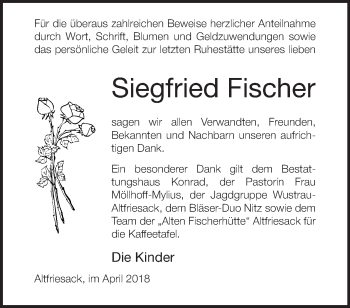 Traueranzeige von Siegfried Fischer von Märkische Oderzeitung