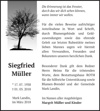 Traueranzeige von Siegfried Müller von Märkische Oderzeitung