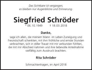 Traueranzeige von Siegfried Schröder von Märkische Oderzeitung