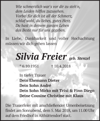 Traueranzeige von Silvia Freier von Märkische Oderzeitung