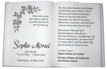 Traueranzeige von Sophie Mörsel von Märkische Oderzeitung