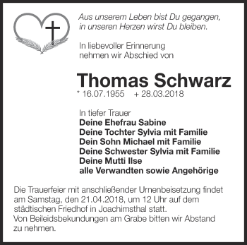 Traueranzeige von Thomas Schwarz von Märkische Oderzeitung