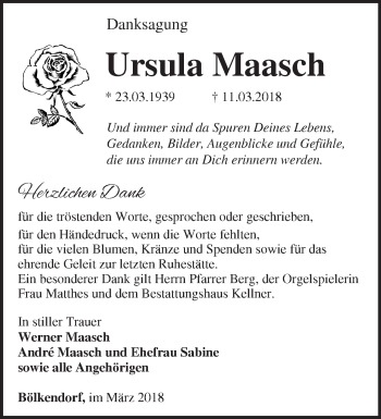 Traueranzeige von Ursula Maasch von Märkische Oderzeitung