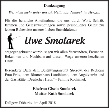 Traueranzeige von Uwe Smoiarek von Märkische Oderzeitung