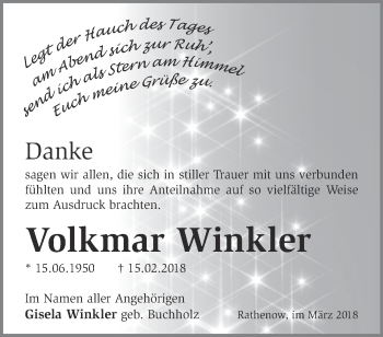 Traueranzeige von Volkmar Winkler von Märkische Oderzeitung