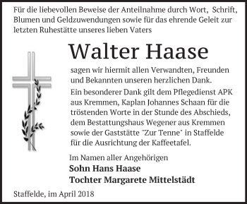 Traueranzeige von Walter Haase von Märkische Oderzeitung