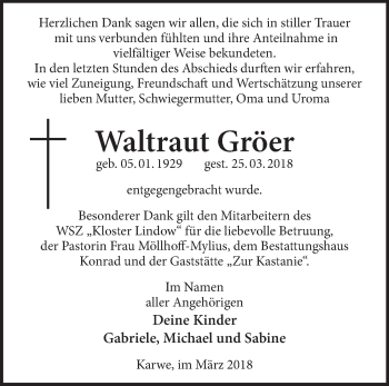 Traueranzeige von Waltraut Gröer von Märkische Oderzeitung