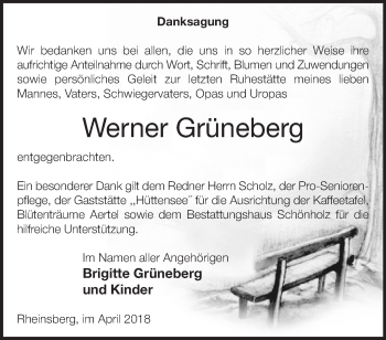 Traueranzeige von Werner Grüneberg von Märkische Oderzeitung