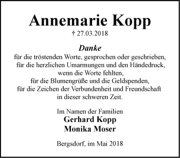 Traueranzeige von Annemarie Kopp von Märkische Oderzeitung