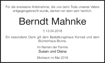 Traueranzeige von Berndt Mahnke von Märkische Oderzeitung