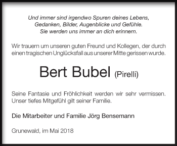 Traueranzeige von Bert Bubel von Märkische Oderzeitung