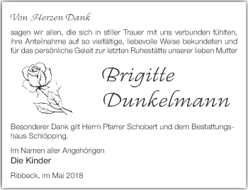 Traueranzeige von Brigitte Dunkelmann von Märkische Oderzeitung