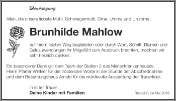 Traueranzeige von Brunhilde Mahlow von Märkische Oderzeitung