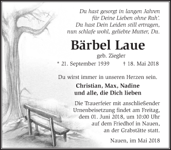 Traueranzeige von Bärbel Laue von Märkische Oderzeitung