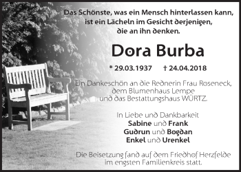 Traueranzeige von Dora Burba von Märkische Oderzeitung