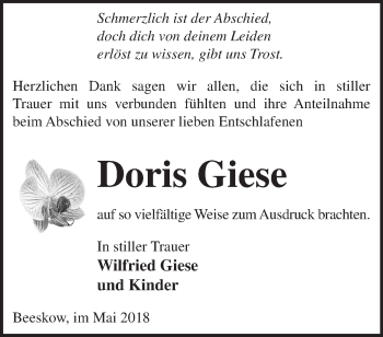 Traueranzeige von Doris Giese von Märkische Oderzeitung