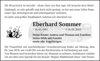 Traueranzeige von Eberhard Sommer von Märkische Oderzeitung