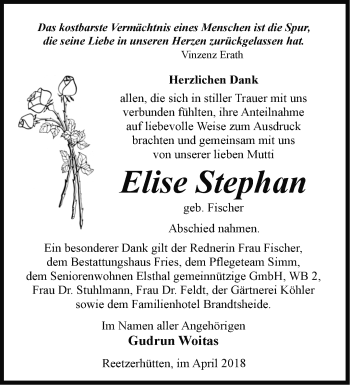 Traueranzeige von Elise Stephan von Märkische Oderzeitung