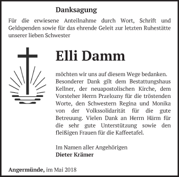 Traueranzeige von Elli Damm von Märkische Oderzeitung