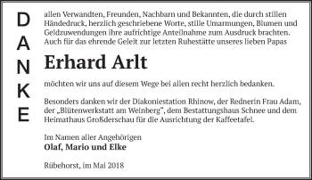 Traueranzeige von Erhard Arlt von Märkische Oderzeitung