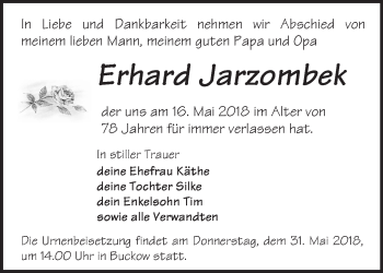 Traueranzeige von Erhard Jarzombek von Märkische Oderzeitung