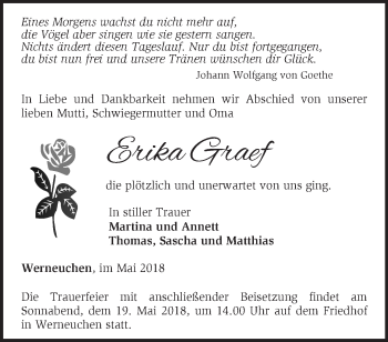 Traueranzeige von Erika Graef von Märkische Oderzeitung