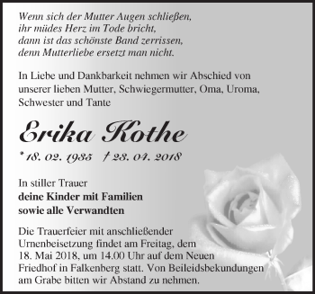 Traueranzeige von Erika Kothe von Märkische Oderzeitung