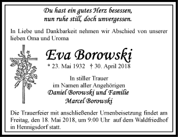 Traueranzeige von Eva Borowski von Märkische Oderzeitung