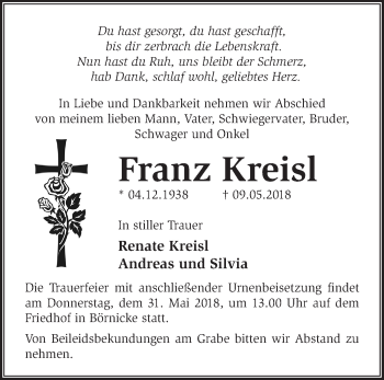 Traueranzeige von Franz Kreisl von Märkische Oderzeitung