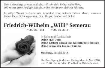 Traueranzeige von Friedrich-Wilhelm Semerau von Märkische Oderzeitung