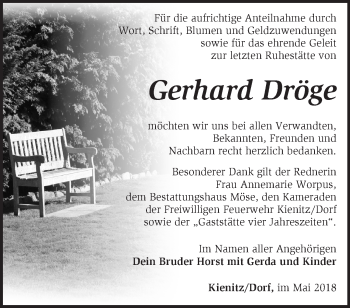 Traueranzeige von Gerhard Dröge von Märkische Oderzeitung