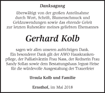 Traueranzeige von Gerhard Kolb von Märkische Oderzeitung