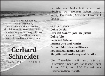 Traueranzeige von Gerhard Schneider von Märkische Oderzeitung