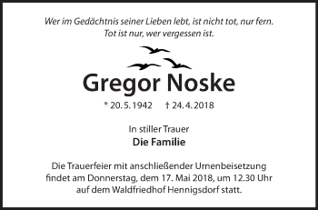 Traueranzeige von Gregor Noske von Märkische Oderzeitung