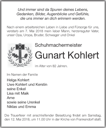 Traueranzeige von Gunart Kohlert von Märkische Oderzeitung