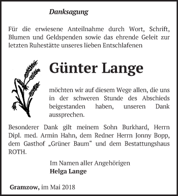 Traueranzeige von Günter Lange von Märkische Oderzeitung