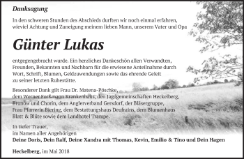 Traueranzeige von Günter Lukas von Märkische Oderzeitung